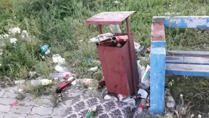 Любители спиртного превратили двор в Нижнекамске в свалку бутылок и окурков