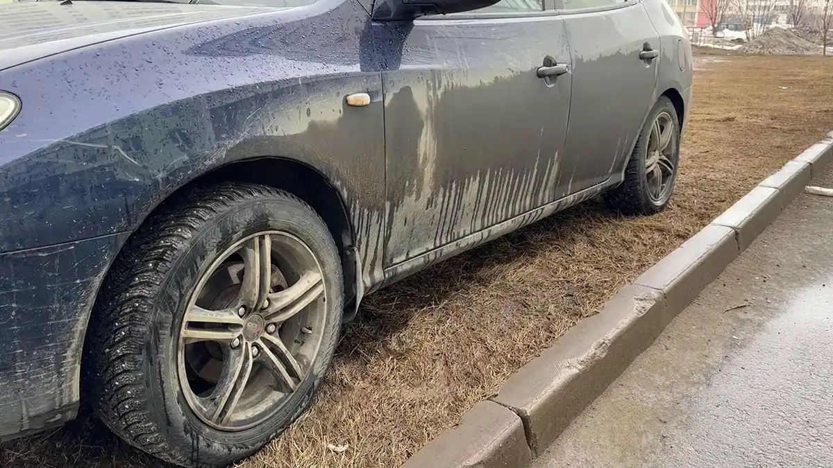 Автомобиль на газоне в Нижнекамске