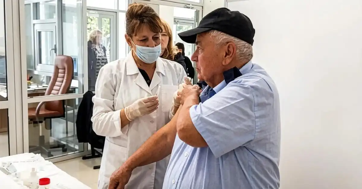 На избирательном участке мужчине делают прививку