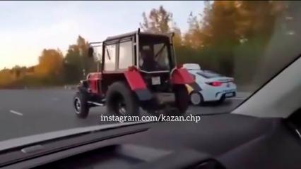 Житель Татарстана снял на видео «реактивный трактор» на трассе