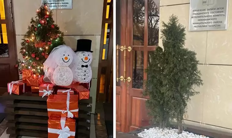 В Нижнекамске на видео попали вандалы, срывающие новогодние украшения с дворца бракосочетаний