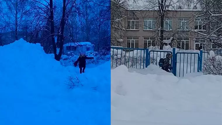 В Нижнекамске дорогу к школе завалили снегом и закрыли калитку