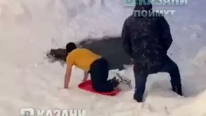 Татарстанцы помогли выбраться собаке, которая провалилась под лёд