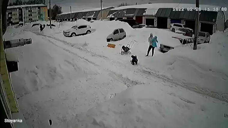 Снег с крыши едва не сошёл на женщину с двумя детьми под Казанью