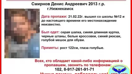 В Нижнекамске пропал 9-летний мальчик