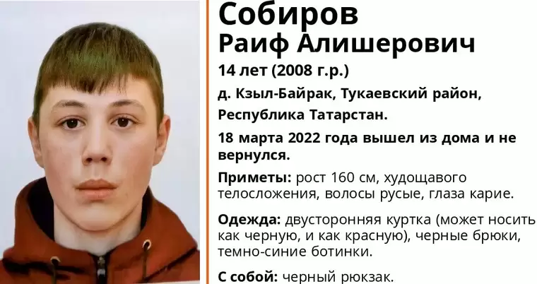 В Тукаевском районе Татарстана пропал 14-летний мальчик