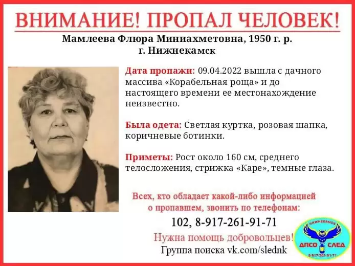 В Нижнекамске объявлен сбор на поиски пропавшей пенсионерки