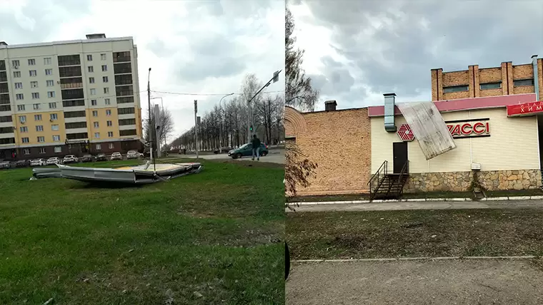 Сильный ветер в Нижнекамске устроил погром на улице Гагарина