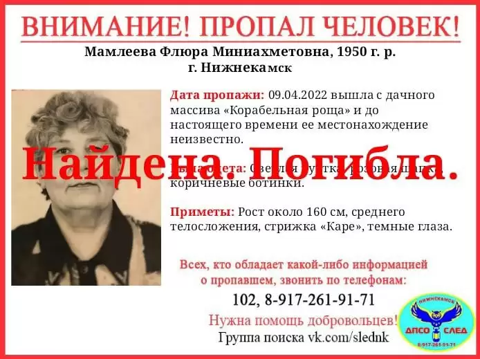 Пропавшая в Нижнекамске пенсионерка найдена мертвой