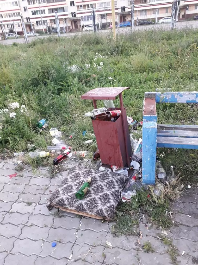 Любители спиртного превратили двор в Нижнекамске в свалку бутылок и окурков