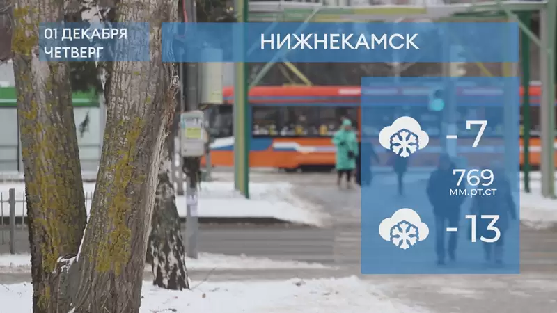 Прогноз погоды в Нижнекамске на 1-е декабря 2022 года