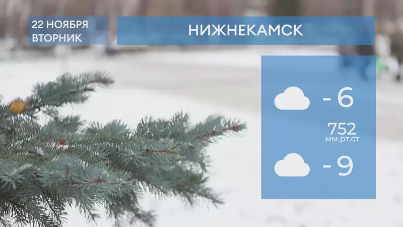 Прогноз погоды в Нижнекамске на 22-е ноября 2022 года
