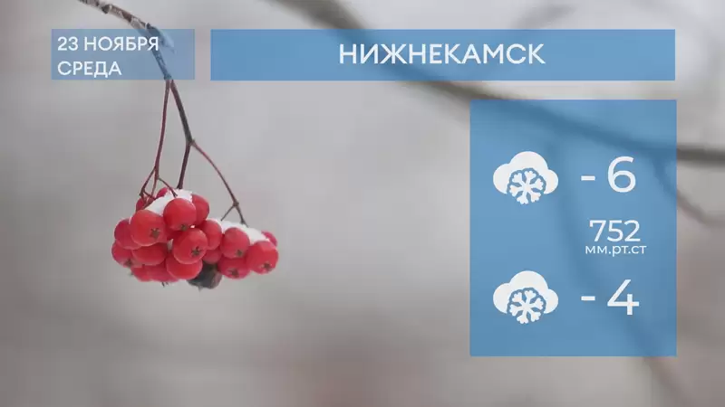 Прогноз погоды в Нижнекамске на 23-е ноября 2022 года