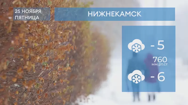 Прогноз погоды в Нижнекамске на 25-е ноября 2022 года