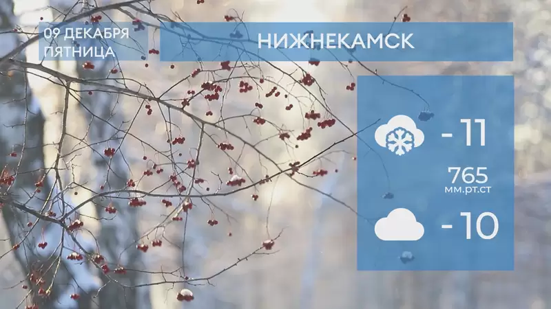 Прогноз погоды в Нижнекамске на 9-е декабря 2022 года