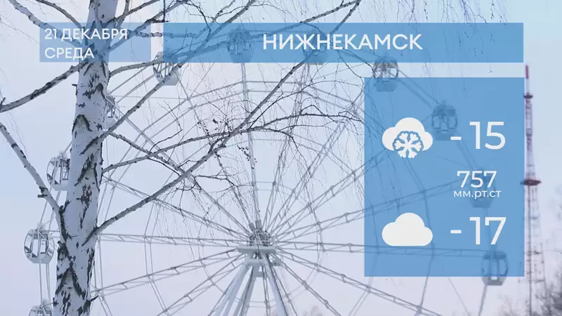 Прогноз погоды в Нижнекамске на 21-е декабря 2022 года
