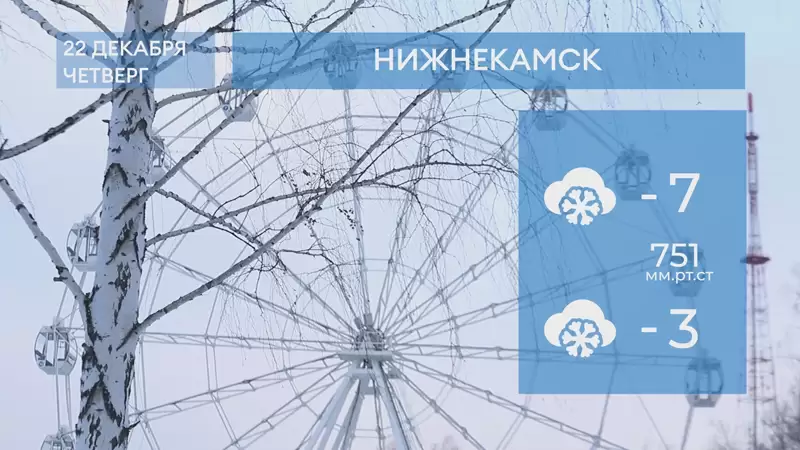 Прогноз погоды в Нижнекамске на 22-е декабря 2022 года