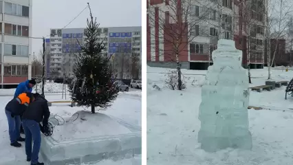 Дворы Нижнекамска украшают ледяными скульптурами к Новому году