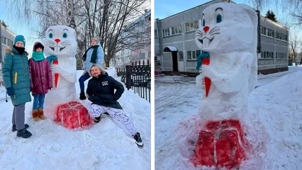 Нижнекамский художник Кристиан Апостол соорудил для воспитанников «Балкыш» снежного зайца - НТР 24