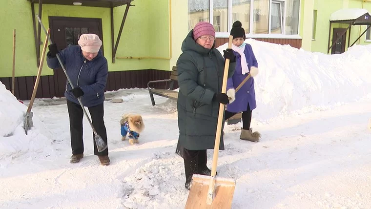 «Всё же для нас»: жители нижнекамского поселка вышли на помощь дворнику убирать снег