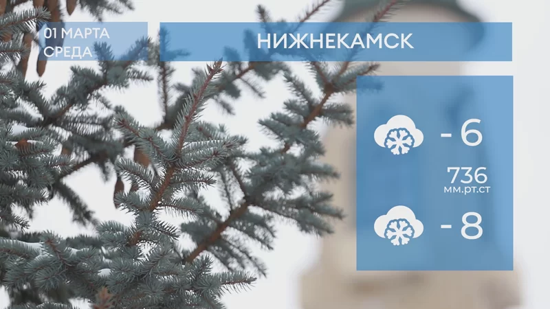 Прогноз погоды в Нижнекамске на 1-е марта 2023 года