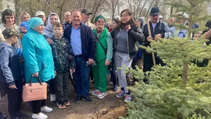 В Нижнекамске жильцы вместе с депутатом Госдумы Айдаром Метшиным посадили во дворе голубую ель