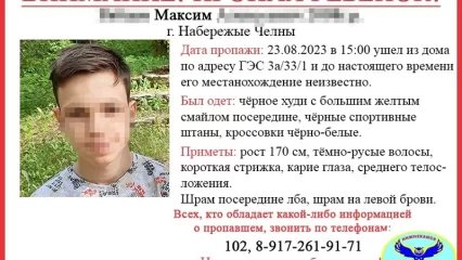 В Нижнекамске ищут 15-летнего подростка со шрамом на лбу из Челнов