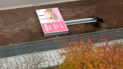 В Нижнекамске сильный ветер повалил рекламный щит - НТР 24