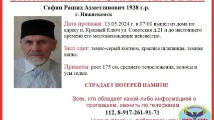В Нижнекамске на Красном Ключе пропал 86-летний пенсионер в красных сланцах