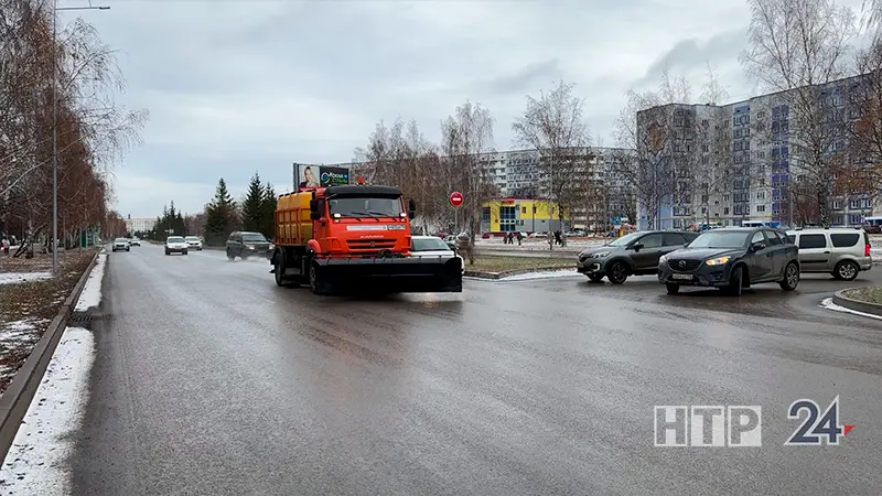 В Нижнекамске 12 машин ежедневно обрабатывают дороги водно-солевым раствором