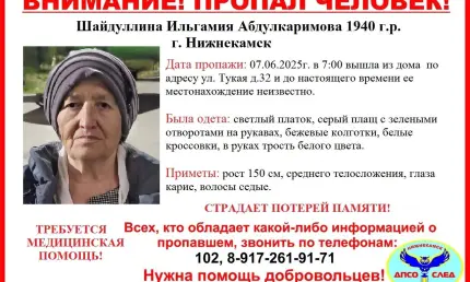 В Нижнекамске пропала бабушка, страдающая потерей памяти - НТР 24