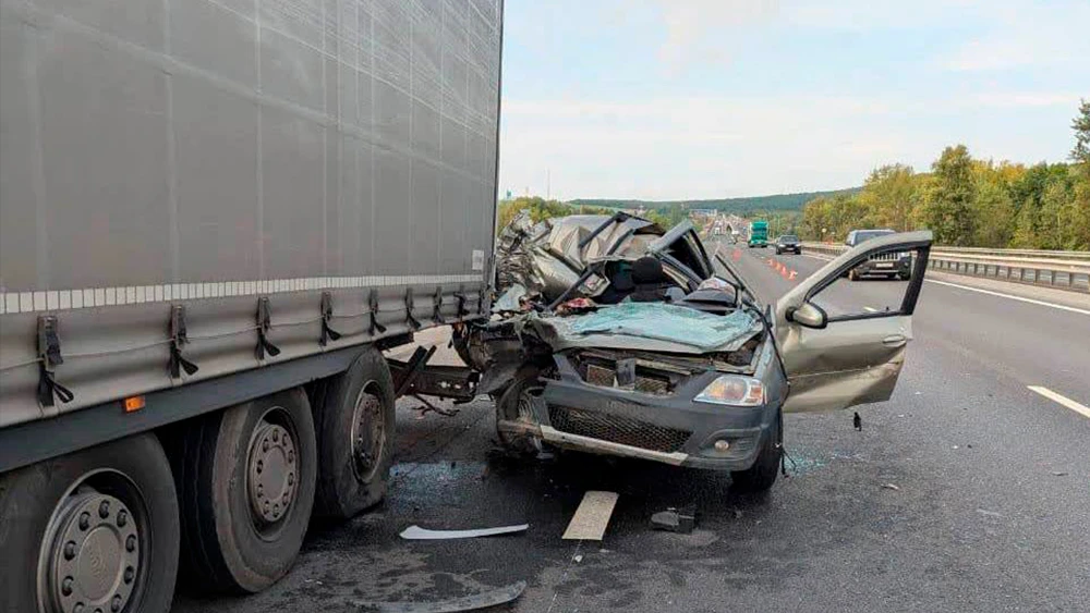 ДТП в Мамадышском районе Татарстана - Lada Largus влетел в стоящий у обочины большегруз