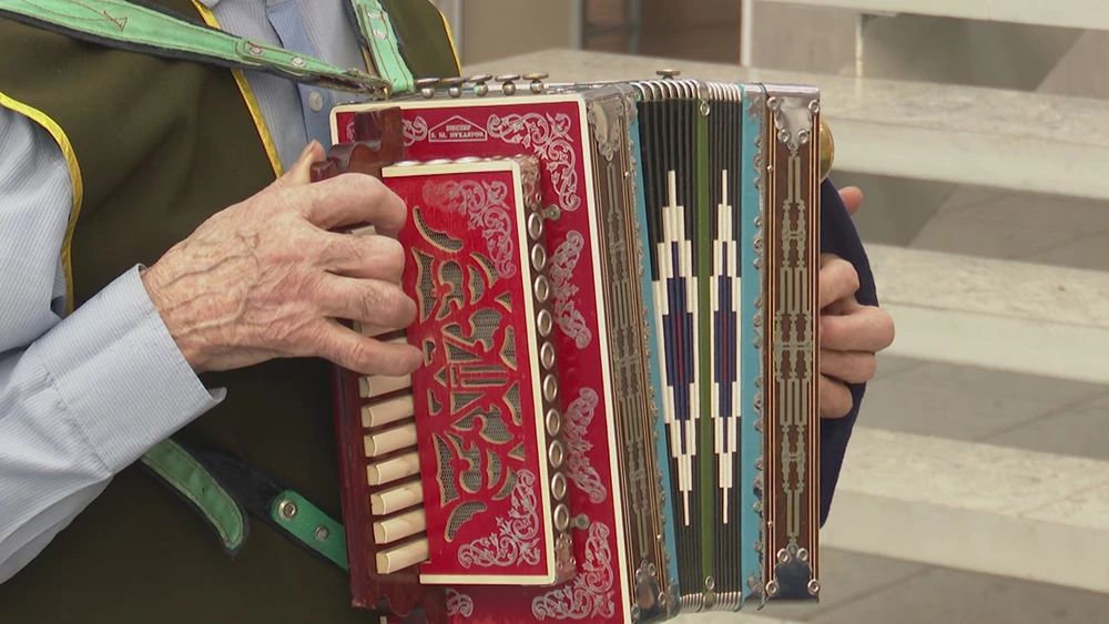 мужчина играет на гармони