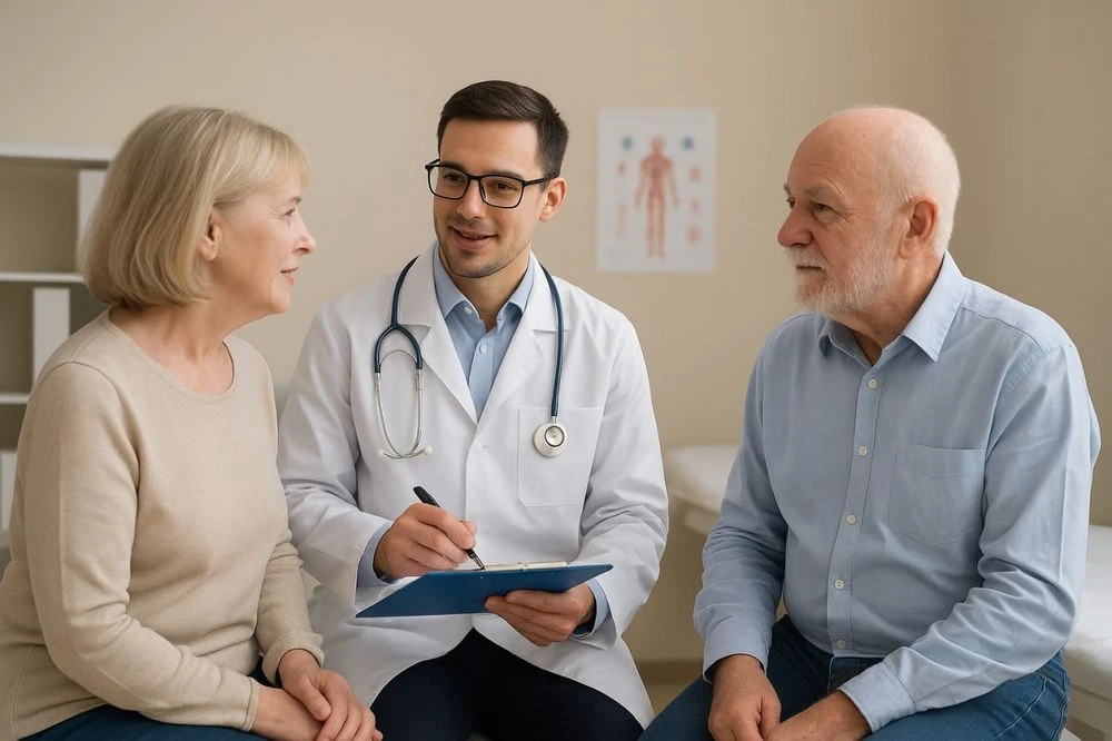 пациенты на приеме у врача в поликлинике