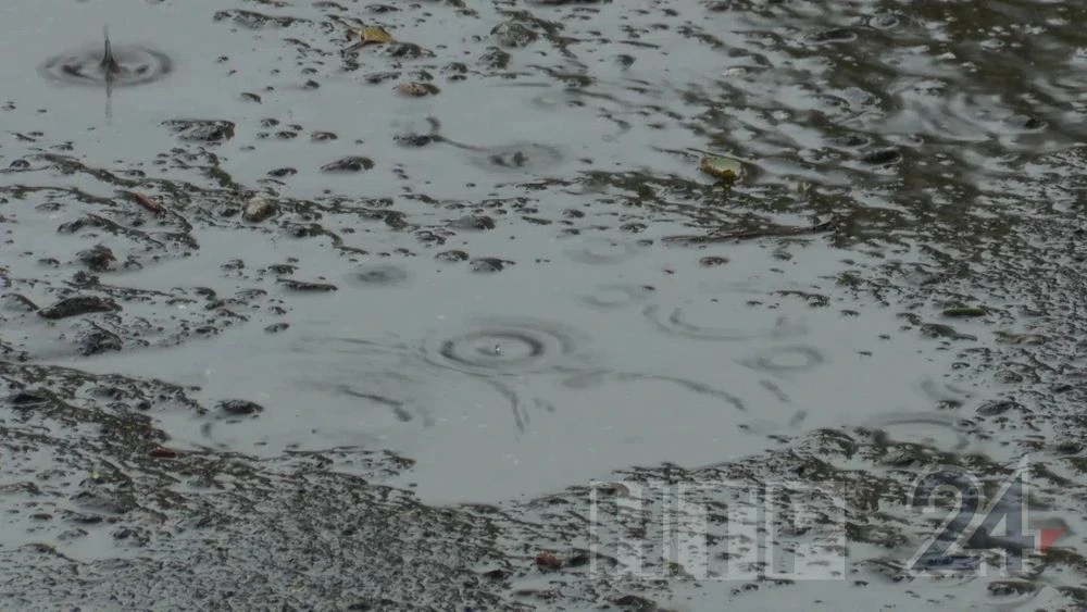 лужа на асфальте капает дождь