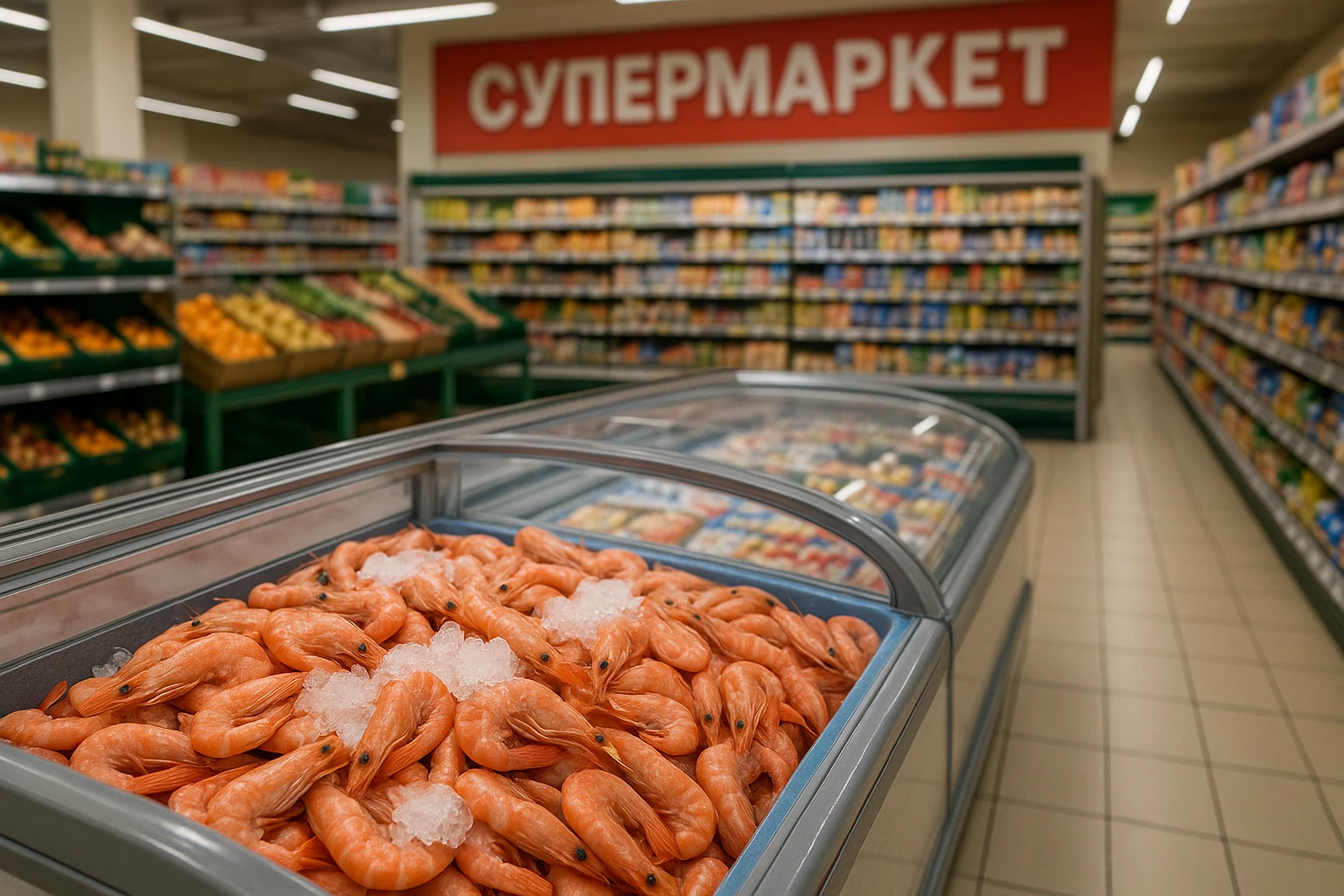 креветки в магазине