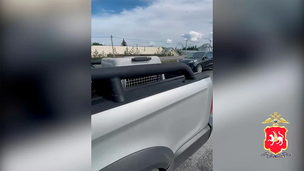 Клетка с медвежонком в кузове пикапа