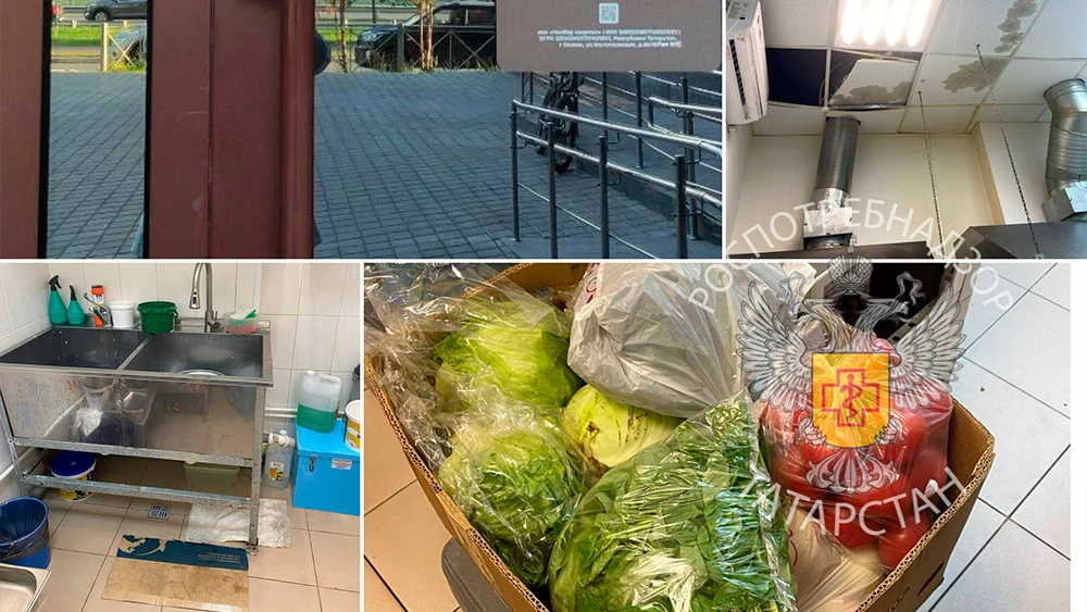 Коллаж фото из кафе «Chalbar» в Казани, где обнаружены массовые нарушения