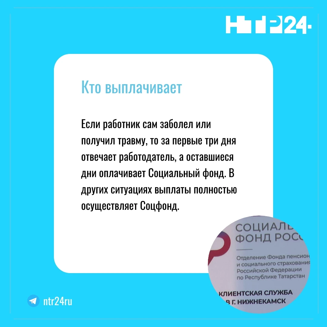 Если работник сам заболел или получил травму, то за первые три дня отвечает работодатель, а оставшиеся дни оплачивает Социальный фонд. В других ситуациях выплаты полностью осуществляет Соцфонд