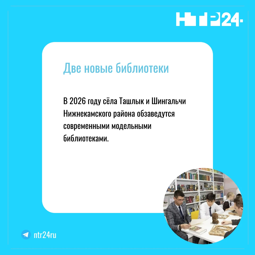 В 2026 году сёла Ташлык и Шингальчи Нижнекамского района обзаведутся современными модельными библиотеками