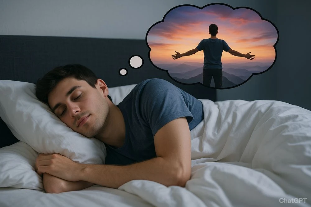 молодой мужчина спит и видит осознанное сновидение