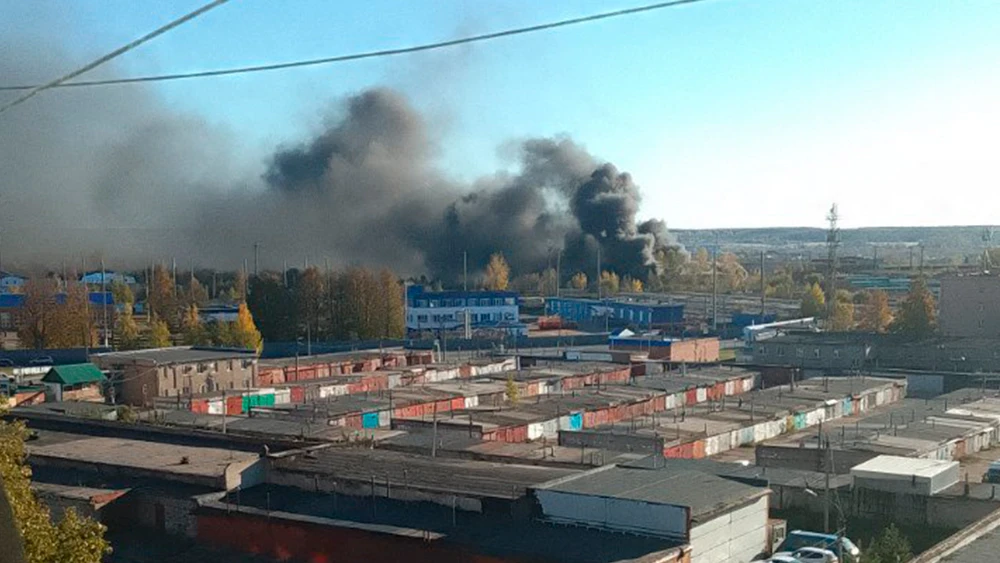 Пожар на кирпичном заводе Нижнекамск