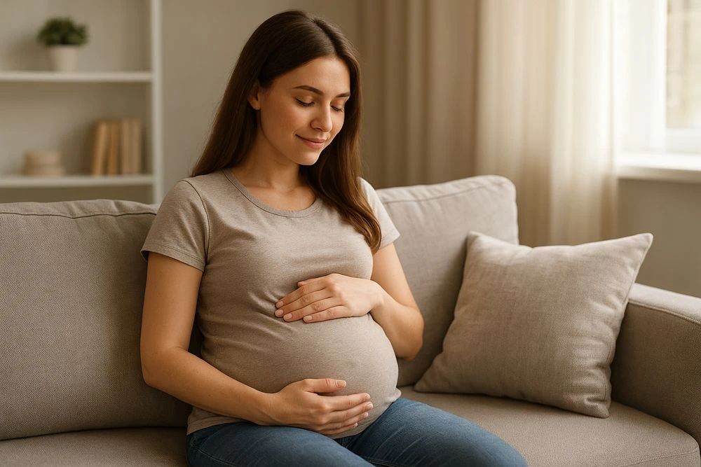 беременная женщина сидит на диване