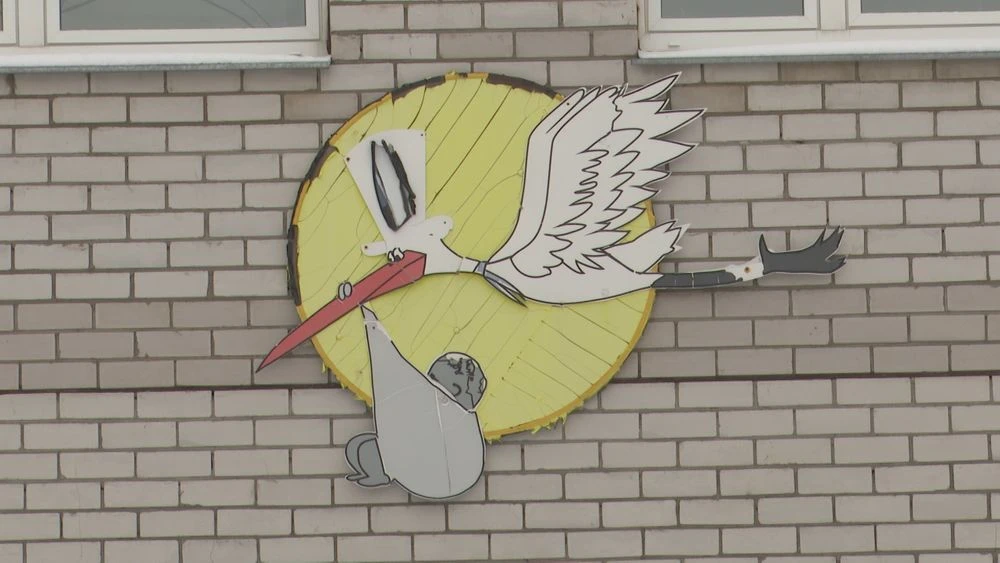 аист несет младенца