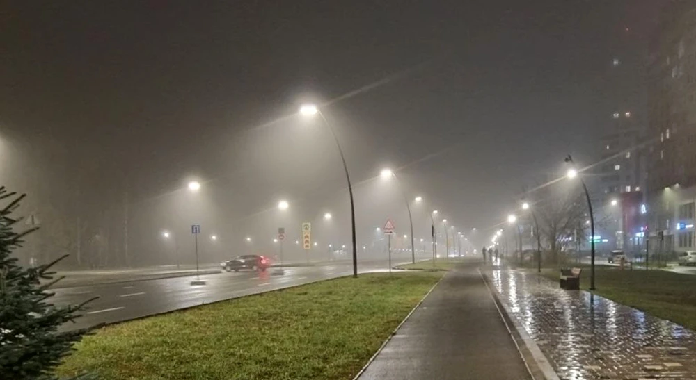туман в Нижнекамске, проспект Шинников