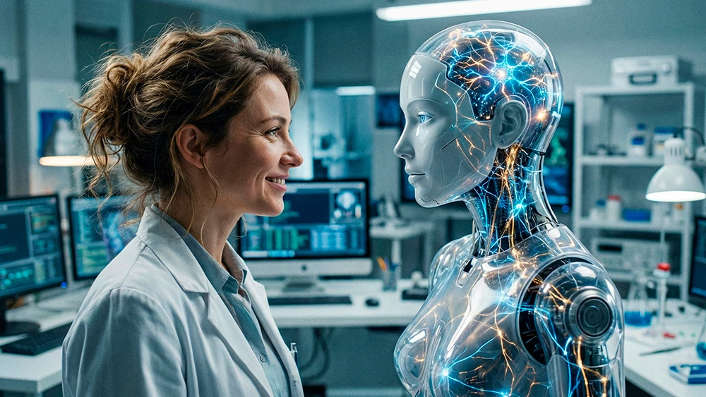 Андроид смотрит на человека