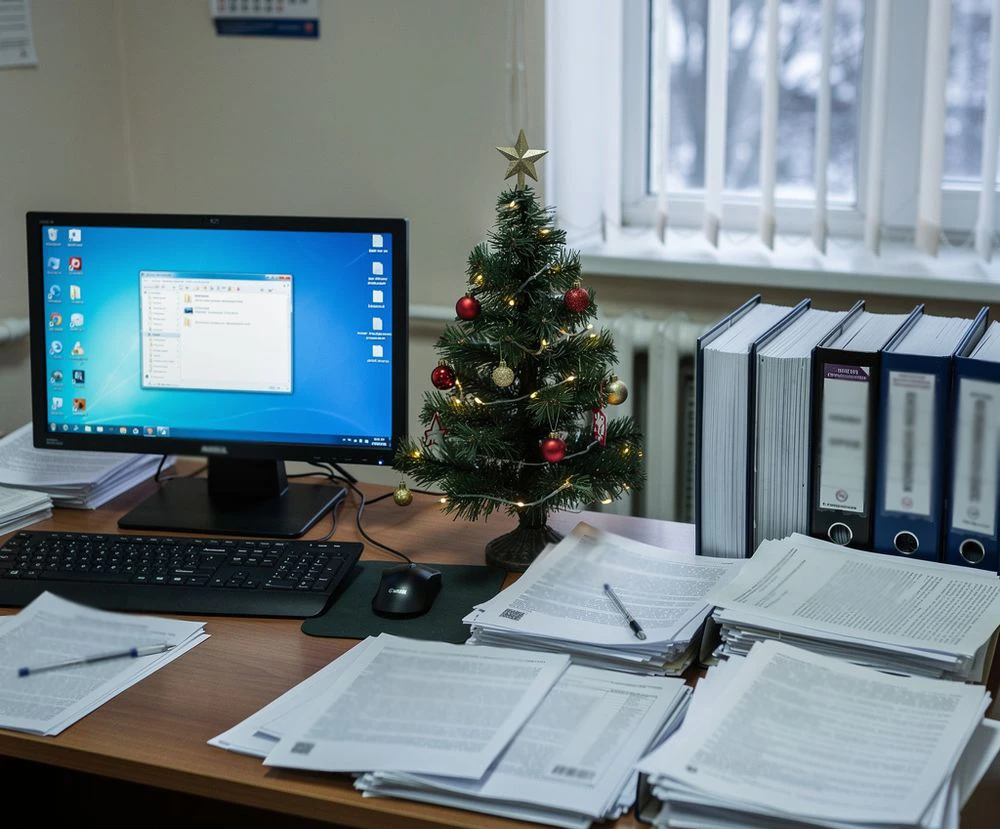 рабочий стол в офисе компьютер ёлочка