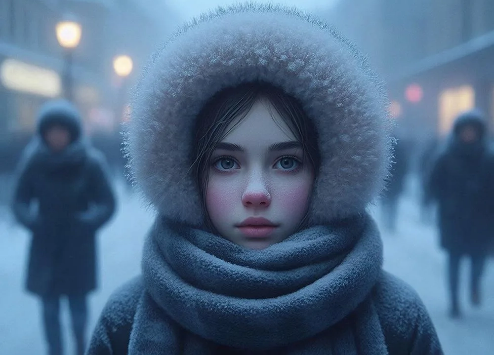 красивая девушка в меховой шапке в мороз