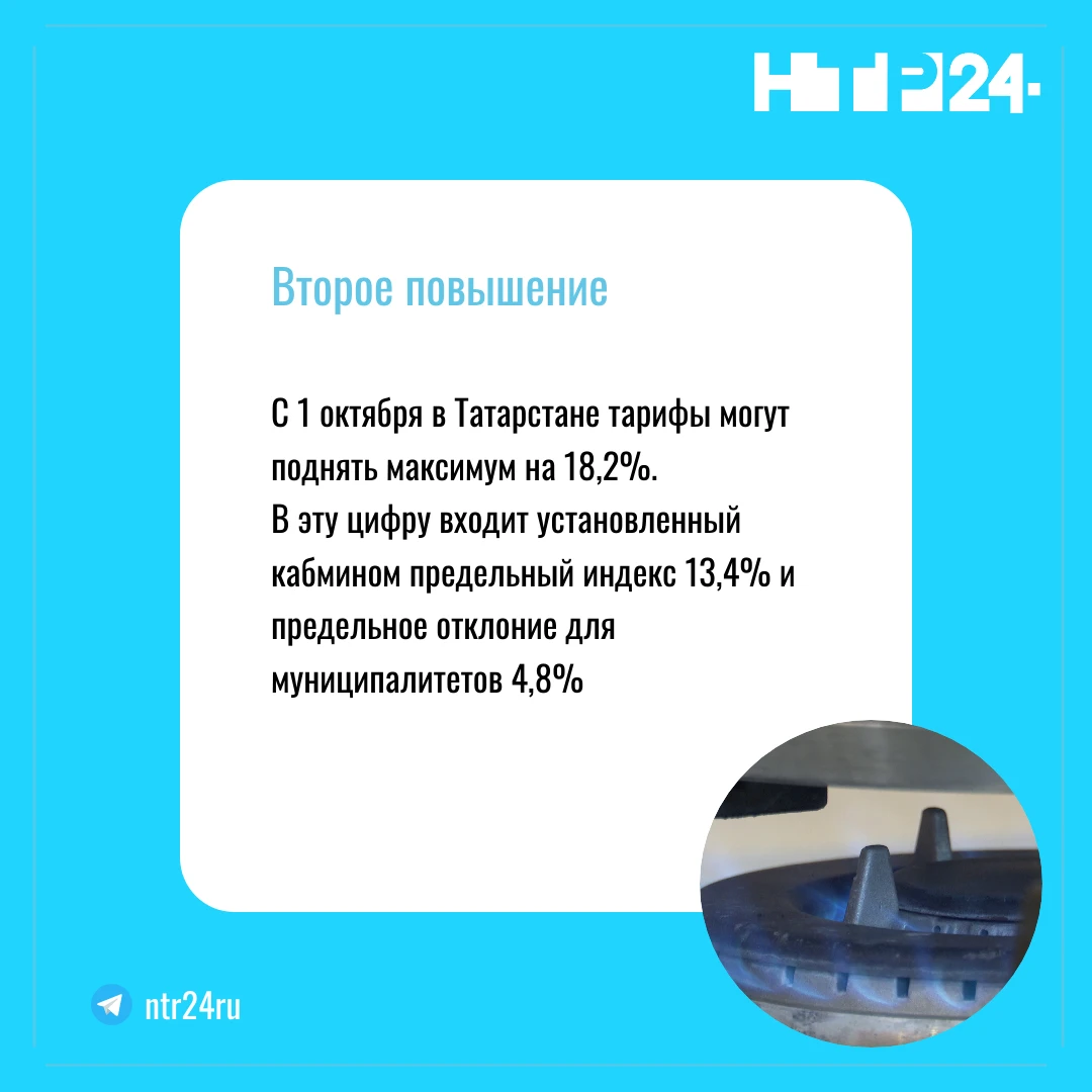 С первого октября в Татарстане тарифы могут поднять максимум на восемнадцать целых две десятые процента. В эту цифру входит установленный кабмином предельный индекс тринадцать целых четыре десятых процента и предельное отклонение для муниципалитетов четыре целых восемь десятых процента