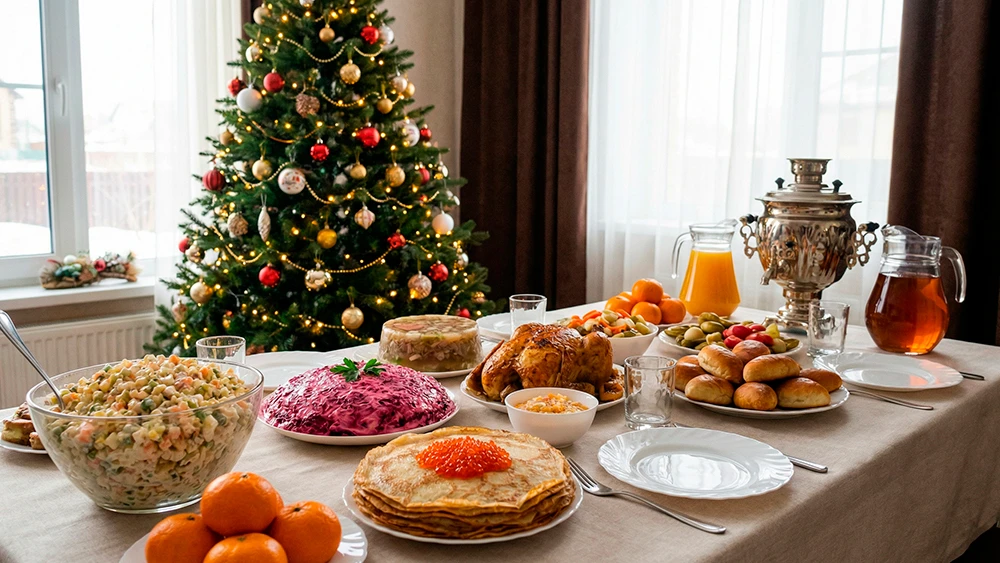 Новогодний стол в российской деревне